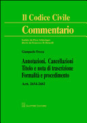 Copertina  Annotazioni, cancellazioni, titolo e nota di trascrizione, formalità e procedimento : [artt. 2654-2682]